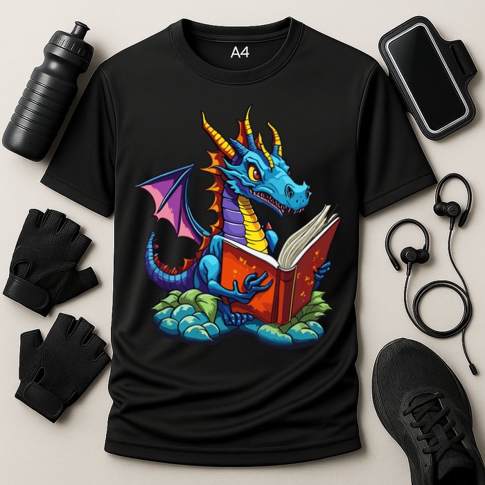 Dragon Reading A Book Cooling Performance Crew T-Shirt