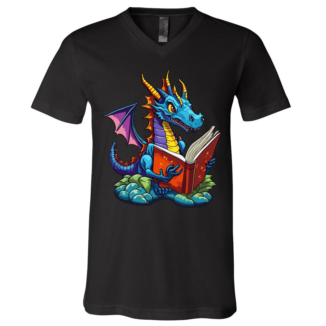 Dragon Reading A Book V-Neck T-Shirt