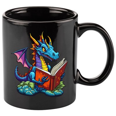 Dragon Reading A Book 11oz C Handle Ceramic Mug