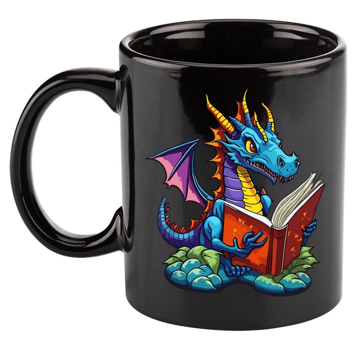 Dragon Reading A Book 11oz C Handle Ceramic Mug