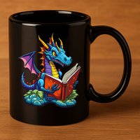 Dragon Reading A Book 11oz C Handle Ceramic Mug