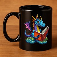 Dragon Reading A Book 11oz C Handle Ceramic Mug