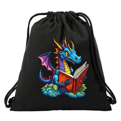 Dragon Reading A Book Drawstring Bag