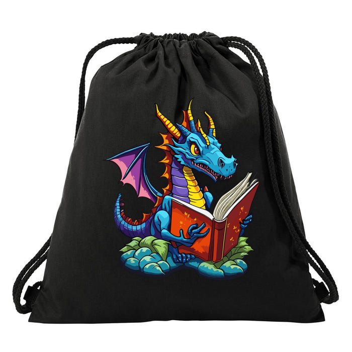 Dragon Reading A Book Drawstring Bag