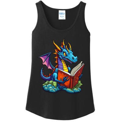 Dragon Reading A Book Ladies Essential Tank