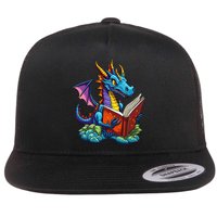 Dragon Reading A Book Flat Bill Trucker Hat