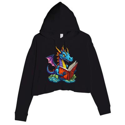 Dragon Reading A Book Crop Fleece Hoodie