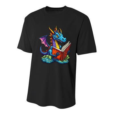 Dragon Reading A Book Youth Performance Sprint T-Shirt