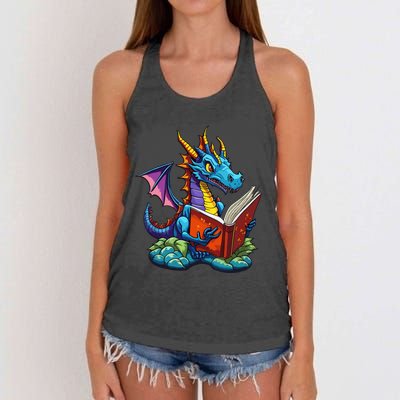 Dragon Reading A Book Women's Knotted Racerback Tank