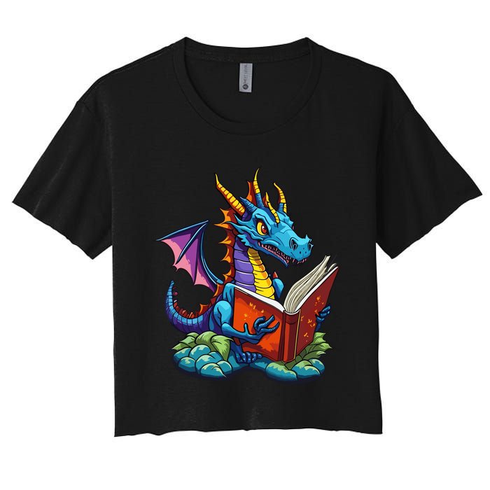 Dragon Reading A Book Women's Crop Top Tee