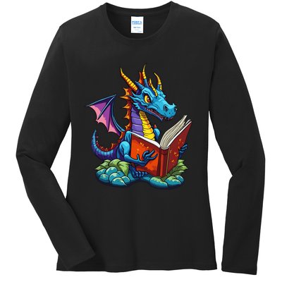 Dragon Reading A Book Ladies Long Sleeve Shirt