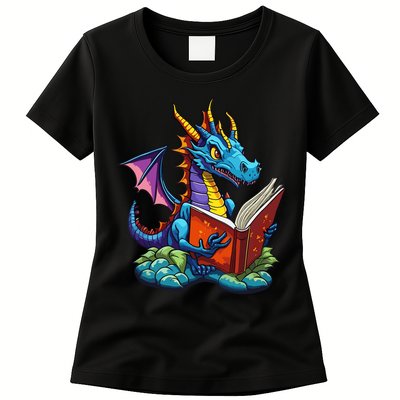 Dragon Reading A Book Womens T-Shirt