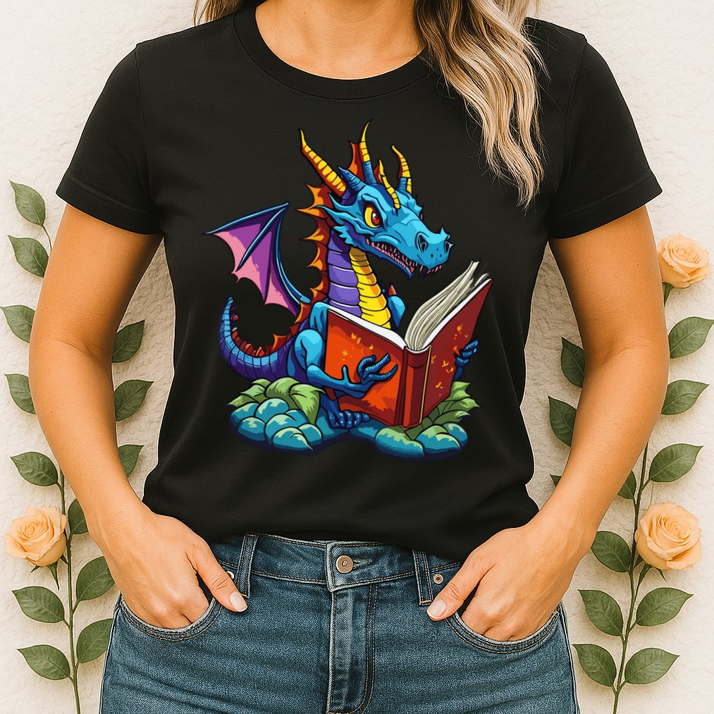 Dragon Reading A Book Womens T-Shirt