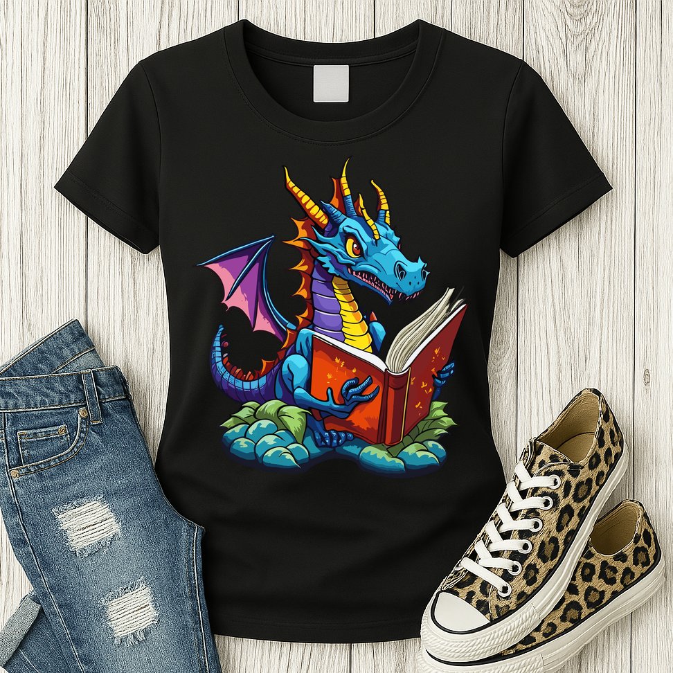 Dragon Reading A Book Womens T-Shirt