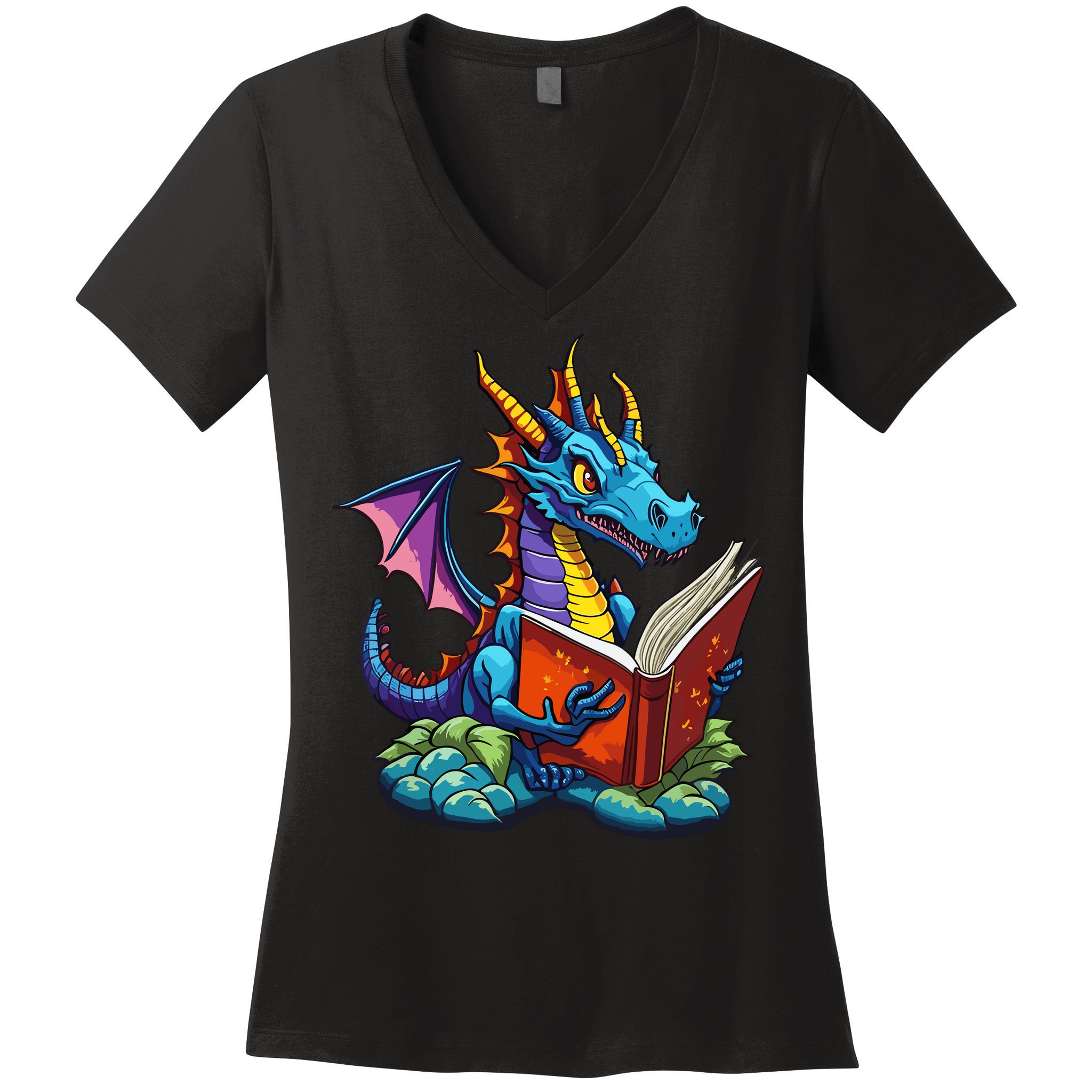 Dragon Reading A Book Women's V-Neck T-Shirt