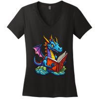 Dragon Reading A Book Women's V-Neck T-Shirt