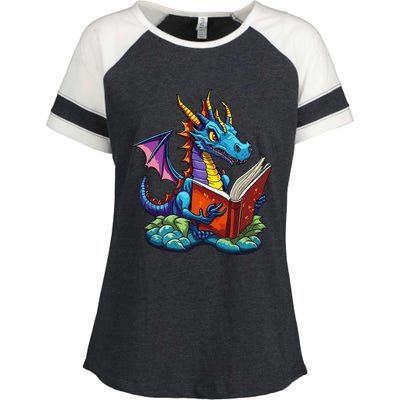 Dragon Reading A Book Enza Ladies Jersey Colorblock Tee