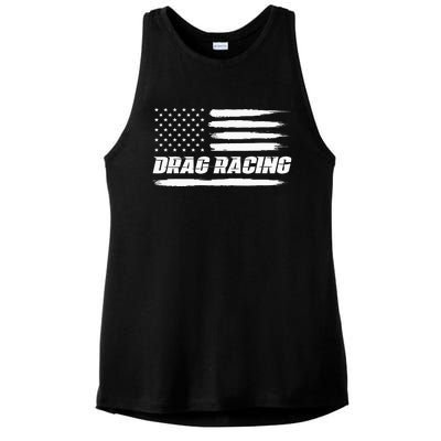 Drag Racing American Flag Drag Racer Race Car Lover Ladies PosiCharge Tri-Blend Wicking Tank