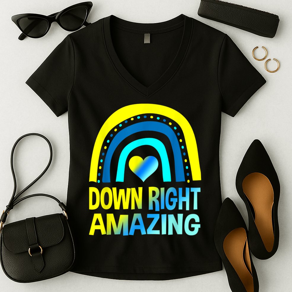 Down Right Amazing Down Syndrome Shirts Awareness Women's V-Neck T-Shirt