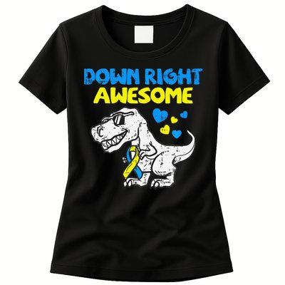 Down Right Awesome Dino Down Syndrome Awareness Gift Womens T-Shirt