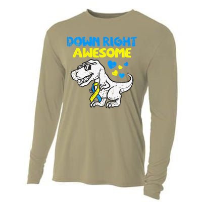 Down Right Awesome Dino Down Syndrome Awareness Gift Cooling Performance Long Sleeve Crew