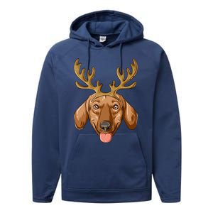 Dachshund Reindeer Antlers Christmas Dachshund Cool Gift Performance Fleece Hoodie