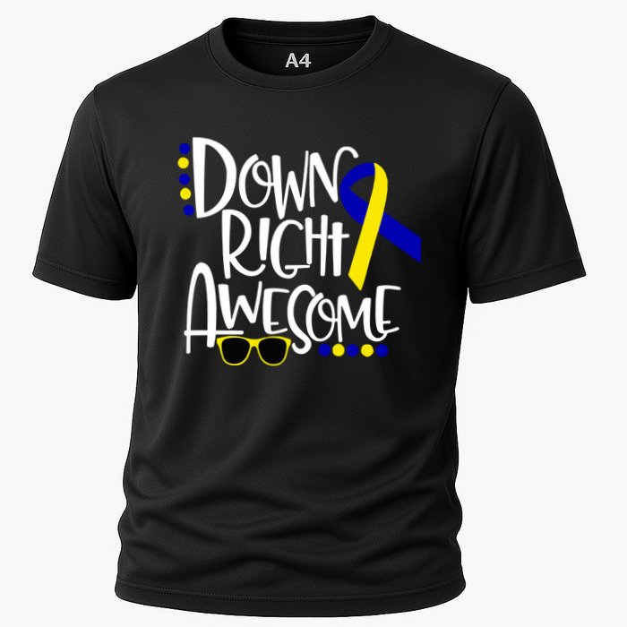 Down Right Awesome Down Syndrome Awareness Ribbon Cooling Performance Crew T-Shirt