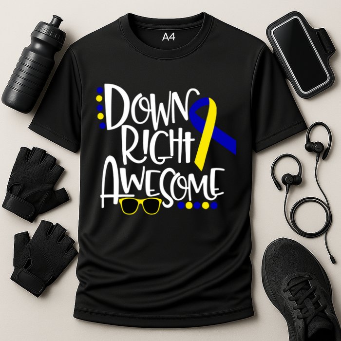 Down Right Awesome Down Syndrome Awareness Ribbon Cooling Performance Crew T-Shirt