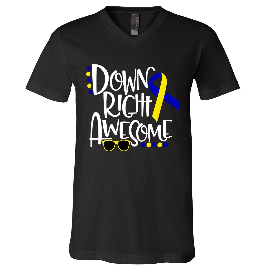 Down Right Awesome Down Syndrome Awareness Ribbon V-Neck T-Shirt