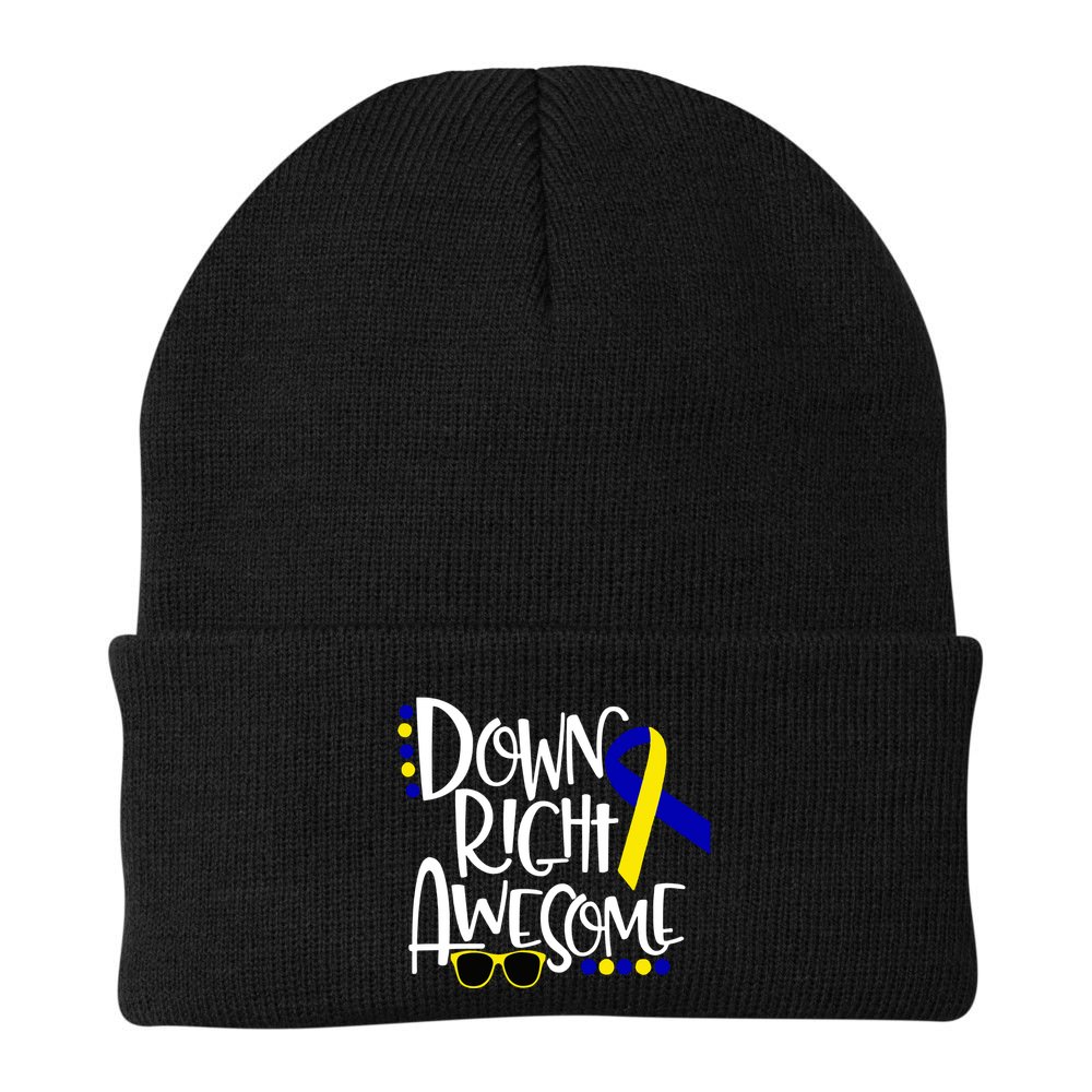 Down Right Awesome Down Syndrome Awareness Ribbon Beanie