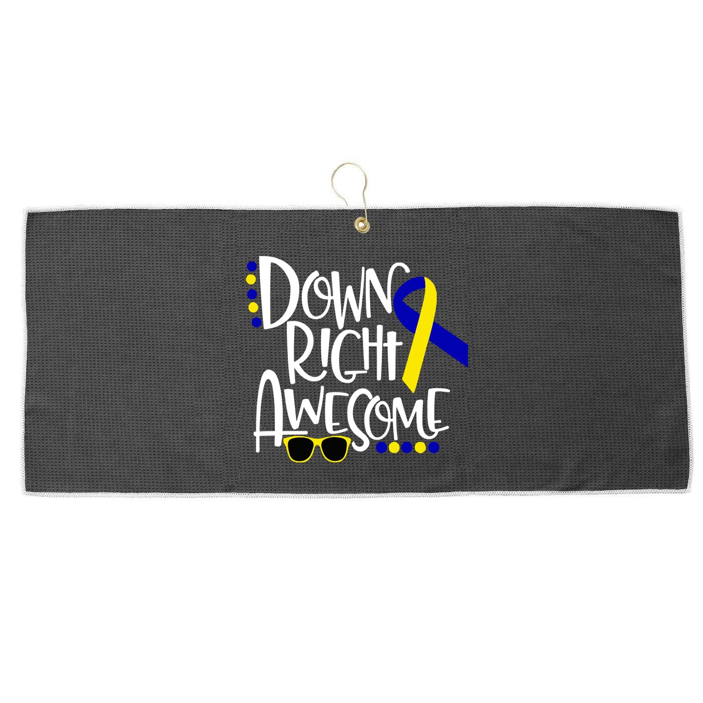 Down Right Awesome Down Syndrome Awareness Ribbon Large Microfiber Waffle Golf Towel