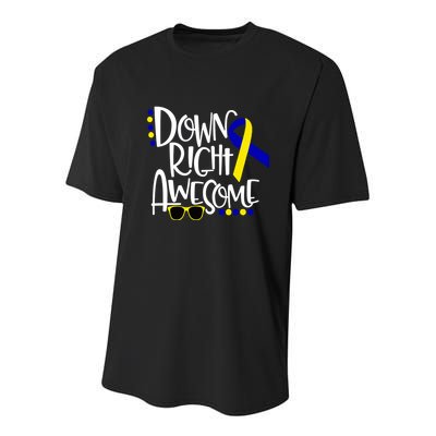 Down Right Awesome Down Syndrome Awareness Ribbon Youth Performance Sprint T-Shirt