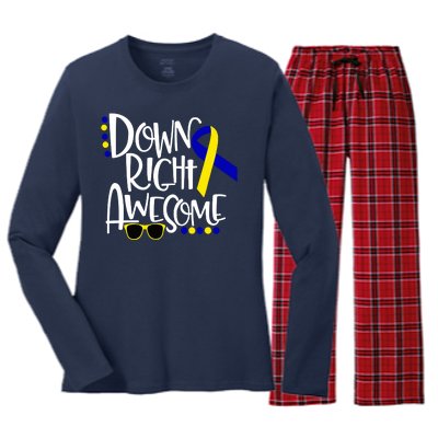 Down Right Awesome Down Syndrome Awareness Ribbon Women's Long Sleeve Flannel Pajama Set 