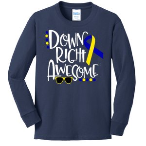 Down Right Awesome Down Syndrome Awareness Ribbon Kids Long Sleeve Shirt