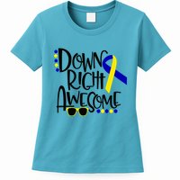 Down Right Awesome Down Syndrome Awareness Ribbon Womens T-Shirt