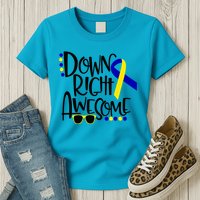 Down Right Awesome Down Syndrome Awareness Ribbon Womens T-Shirt
