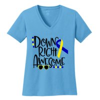 Down Right Awesome Down Syndrome Awareness Ribbon Women's V-Neck T-Shirt