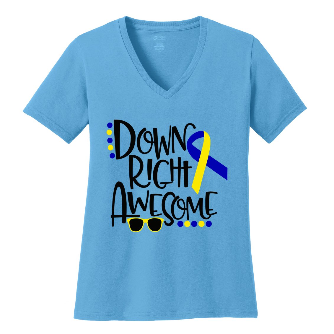 Down Right Awesome Down Syndrome Awareness Ribbon Women's V-Neck T-Shirt