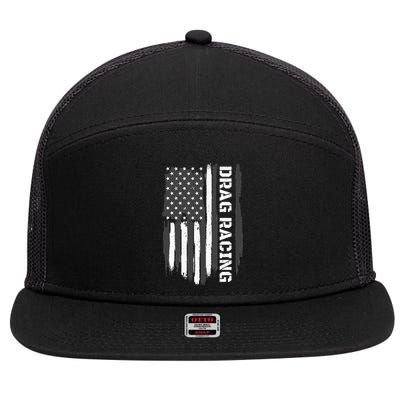 Drag Racing American Flag Drag Racer Race Car Lover 7 Panel Mesh Trucker Snapback Hat