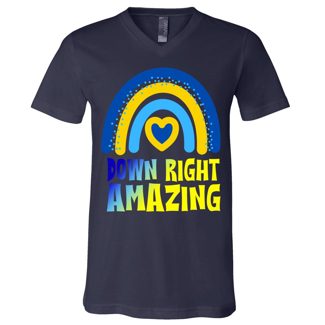 Down Right Amazing Rainbow Down Syndrome Awareness V-Neck T-Shirt