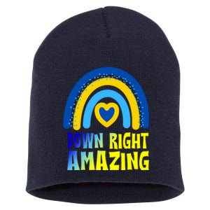 Down Right Amazing Rainbow Down Syndrome Awareness Short Acrylic Beanie