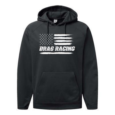 Drag Racing American Flag Drag Racer Race Performance Fleece Hoodie