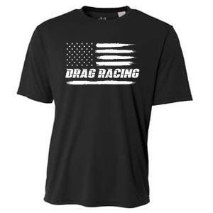 Drag Racing American Flag Drag Racer Race Cooling Performance Crew T-Shirt