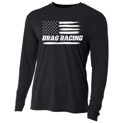 Drag Racing American Flag Drag Racer Race Cooling Performance Long Sleeve Crew