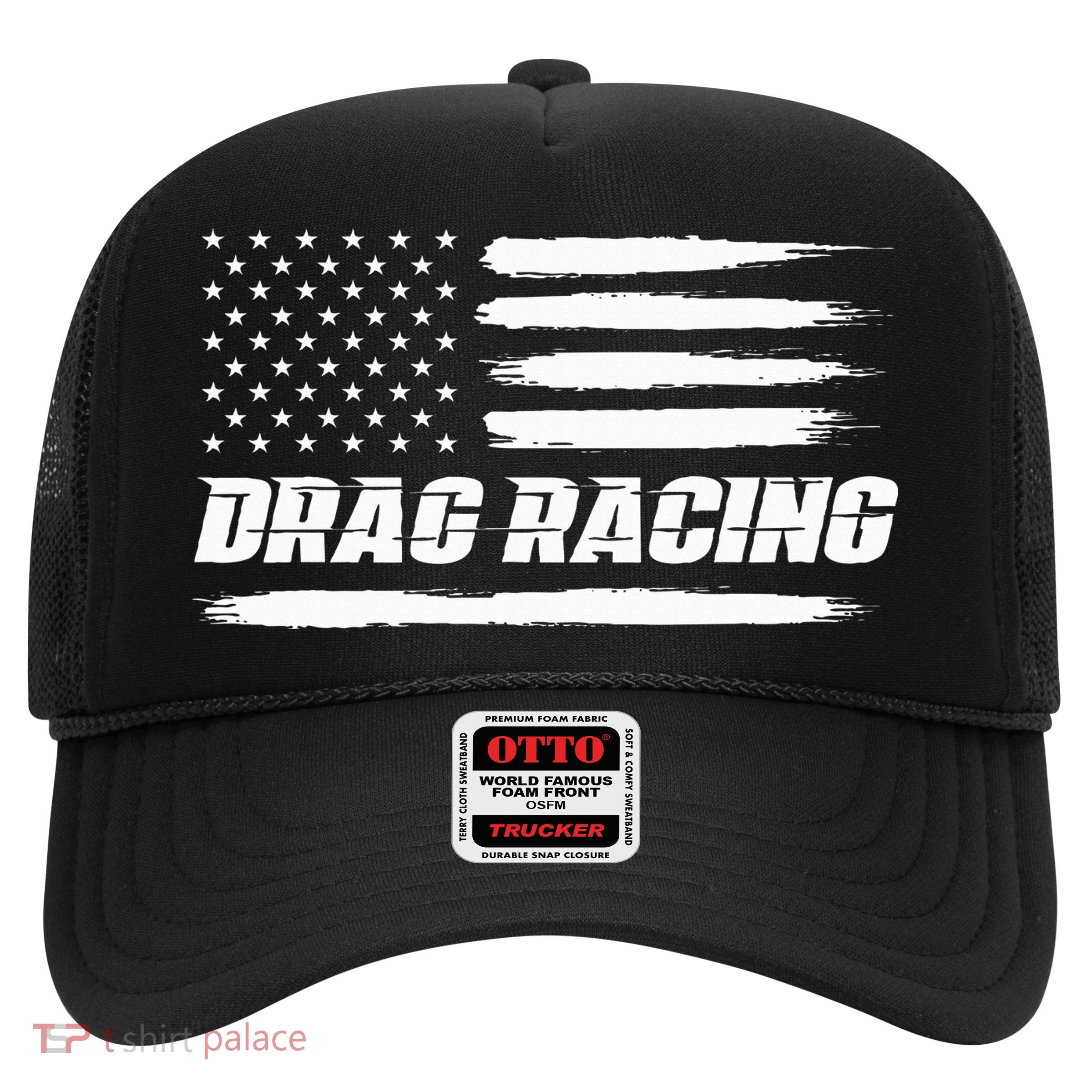 Drag Racing American Flag Drag Racer Race Trucker Hat