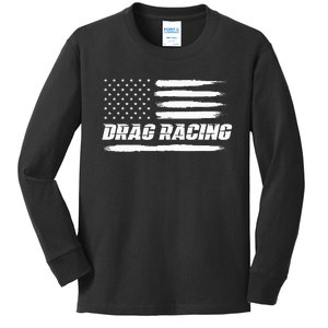 Drag Racing American Flag Drag Racer Race Kids Long Sleeve Shirt