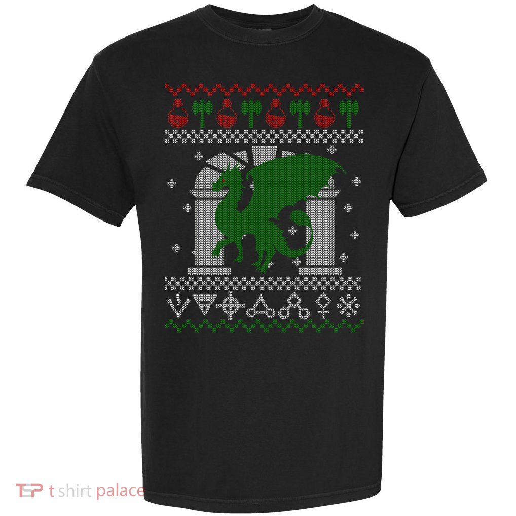 Dragon DnD Ugly Christmas Sweater Garment-Dyed Heavyweight T-Shirt