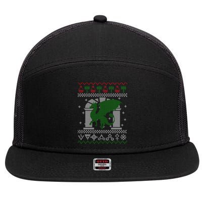 Dragon DnD Ugly Christmas Sweater 7 Panel Mesh Trucker Snapback Hat