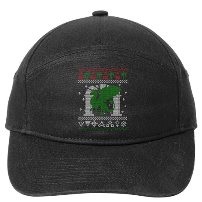 Dragon DnD Ugly Christmas Sweater 7-Panel Snapback Hat