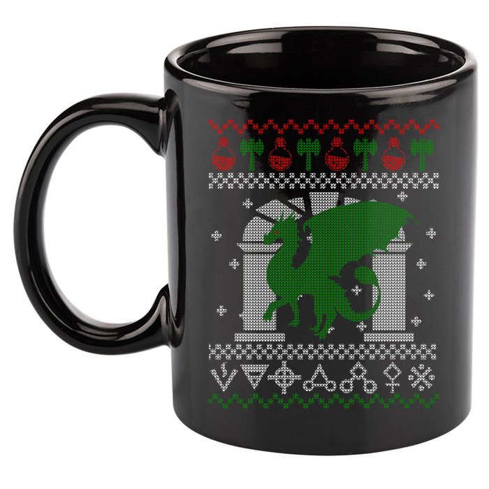 Dragon DnD Ugly Christmas Sweater 11oz C Handle Ceramic Mug